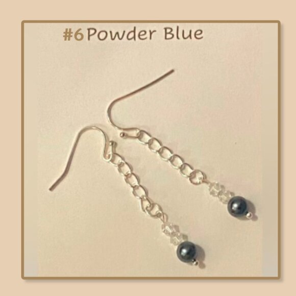 #6 Swarovski Powder Blue Crystal Pearl dangle earrings NEW - Picture 1 of 2